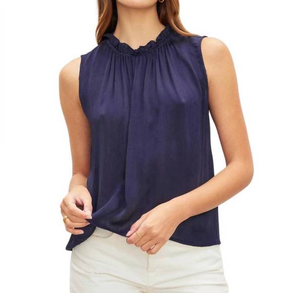 NEW VELVET BY GRAHAM & SPENCER crinkled viscose kiana top in navy - Picture 1 of 3